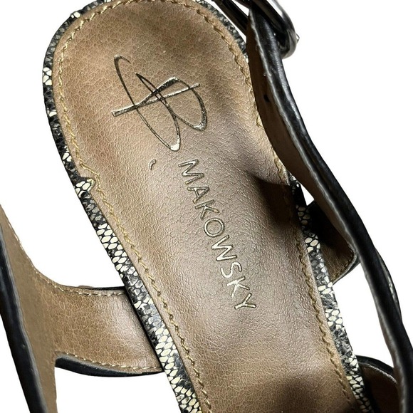 B. Makowsky Adele Leather Snakeskin Platform Heels 7 M Strappy Sandal Taupe - Picture 10 of 10